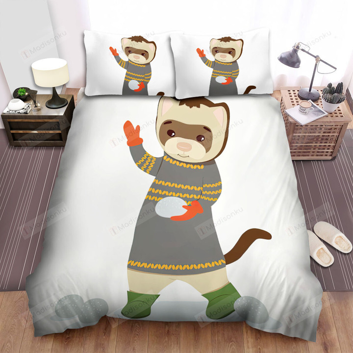 The Wild Animal - The Ferret Playing With Snowball Bed Sheets Spread Duvet Cover Bedding Sets