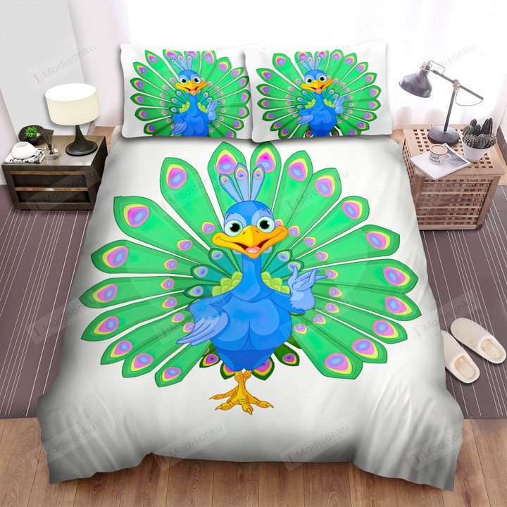 The Wild Animal - The Blue Peacock Smiling Bed Sheets Spread Duvet Cover Bedding Sets