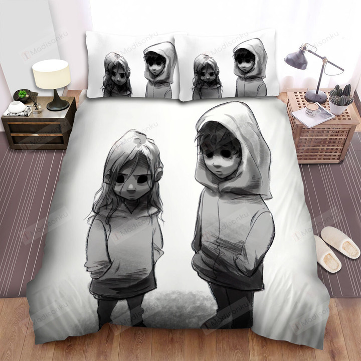 Black-Eyed Children In Hoodies Illustration Bed Sheets Spread Duvet Cover Bedding Sets