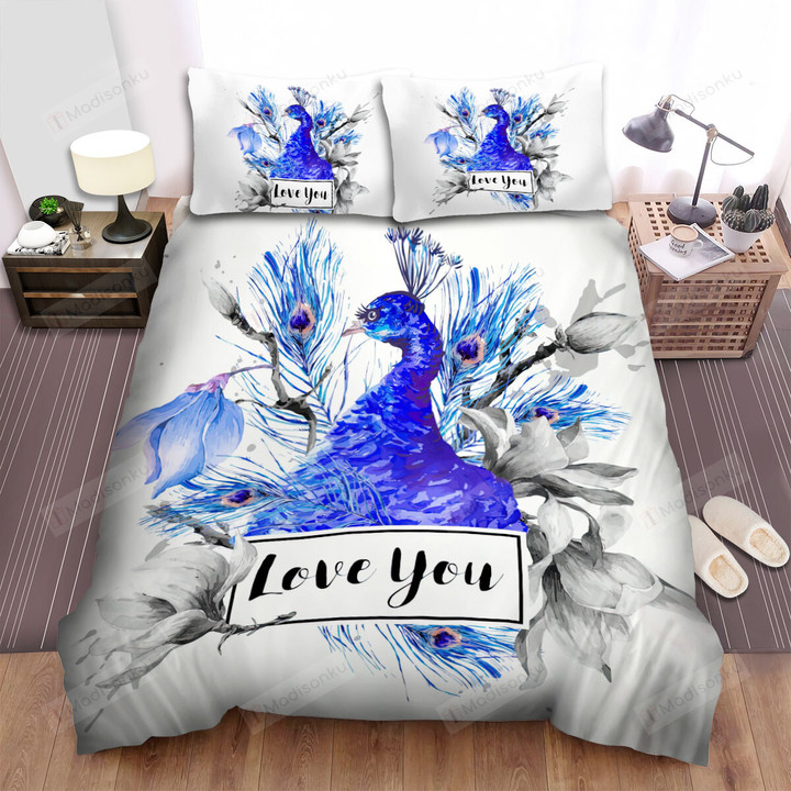 The Wild Animal - The Peacock Says Love You Bed Sheets Spread Duvet Cover Bedding Sets