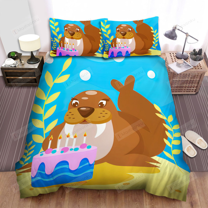The Walrus Looking At The Birthday Cake Bed Sheets Spread Duvet Cover Bedding Sets