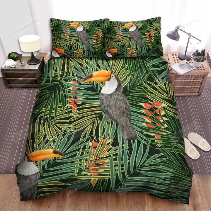 The Wildlife - The Toucan And Coconut Leaves Art Bed Sheets Spread Duvet Cover Bedding Sets