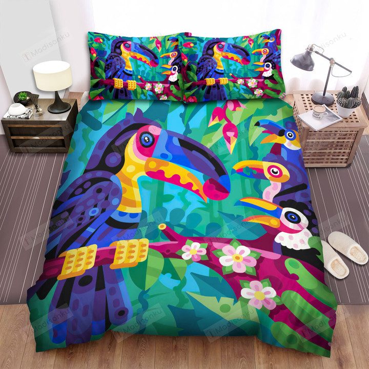 The Wildlife - The Toucan Mommy Feeding Her Kids Bed Sheets Spread Duvet Cover Bedding Sets