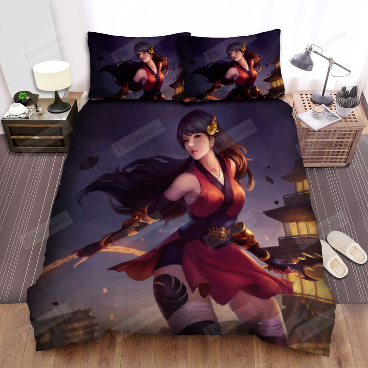 Ninja Girl With Her Kunai Artwork Bed Sheets Spread Duvet Cover Bedding Sets