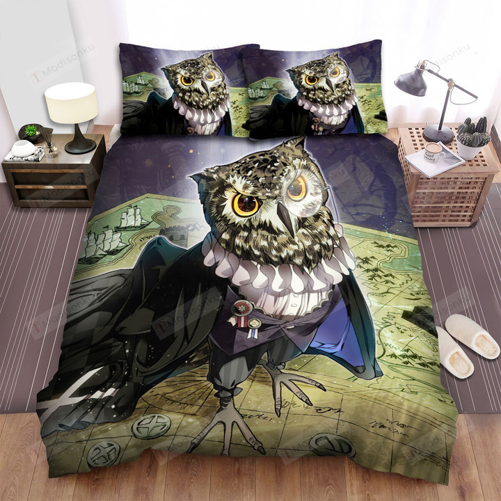 The Wild Animal - The Owl Standing On The Map Bed Sheets Spread Duvet Cover Bedding Sets