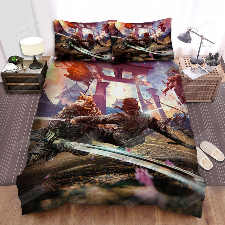 The Battle Between Ninjas & Samurais Digital Artwork Bed Sheets Spread Duvet Cover Bedding Sets