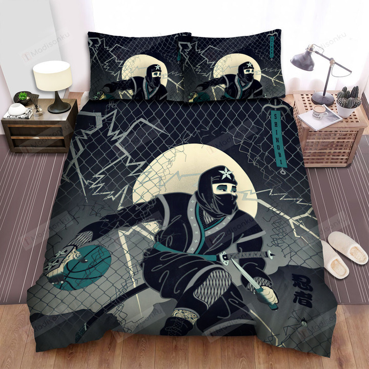 Ninja Playing Basketball Digital Illustration Bed Sheets Spread Duvet Cover Bedding Sets