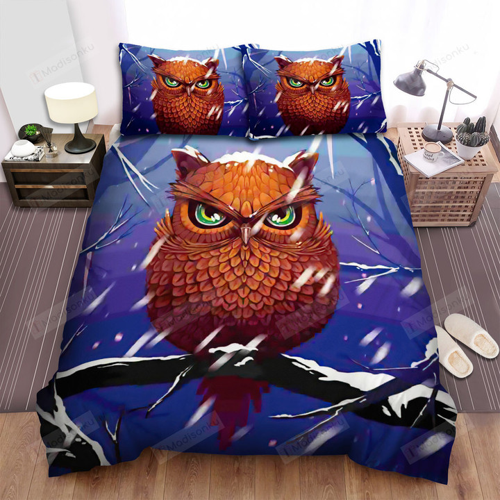 The Wild Animal - The Owl In The Snow Bed Sheets Spread Duvet Cover Bedding Sets
