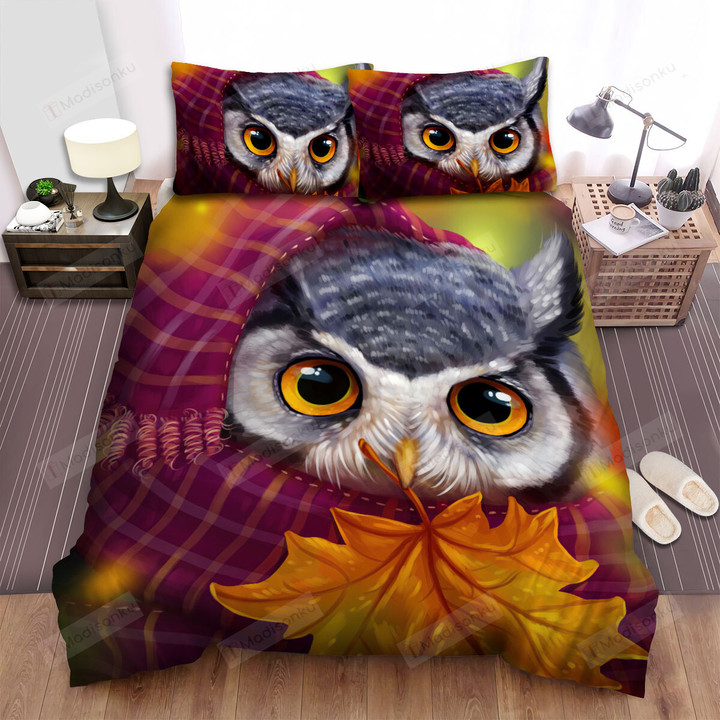 The Wild Animal - The Owl Keeping A Maple Leaf Bed Sheets Spread Duvet Cover Bedding Sets