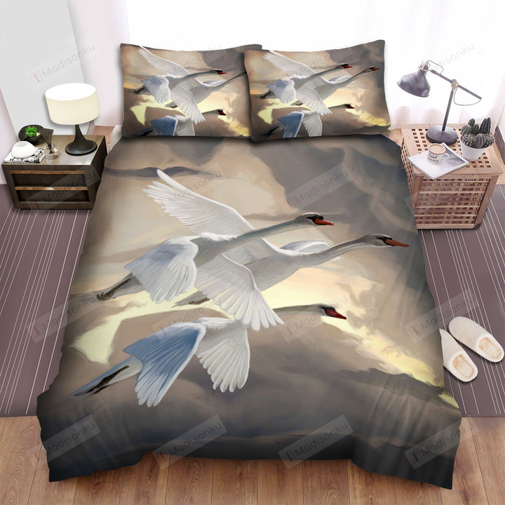 The Swan Flying In The Sky Bed Sheets Spread Duvet Cover Bedding Sets