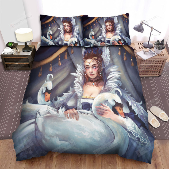 The Swan Lady Smiling Bed Sheets Spread Duvet Cover Bedding Sets