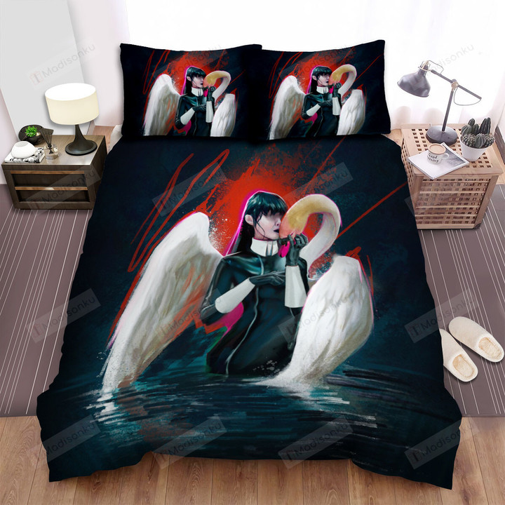 The Swan Girl Kissing Artwork Bed Sheets Spread Duvet Cover Bedding Sets