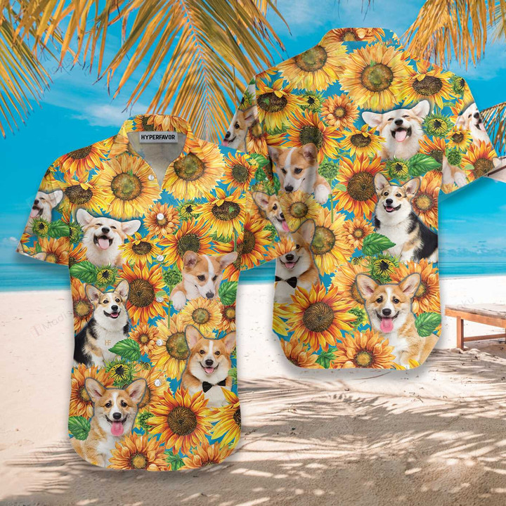 Corgi Lovers With Sunflower Hawaiian Shirt