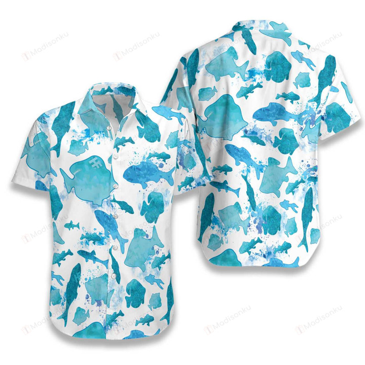 Fish Water Color Pattern Hawaiian Shirt