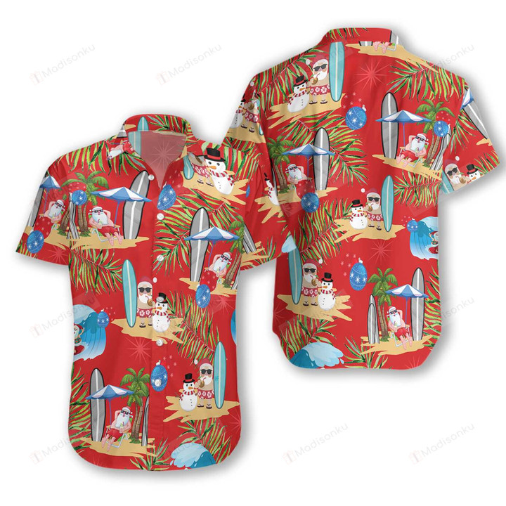 Merry Christmas Santa Claus Snowman Hawaiian Shirt