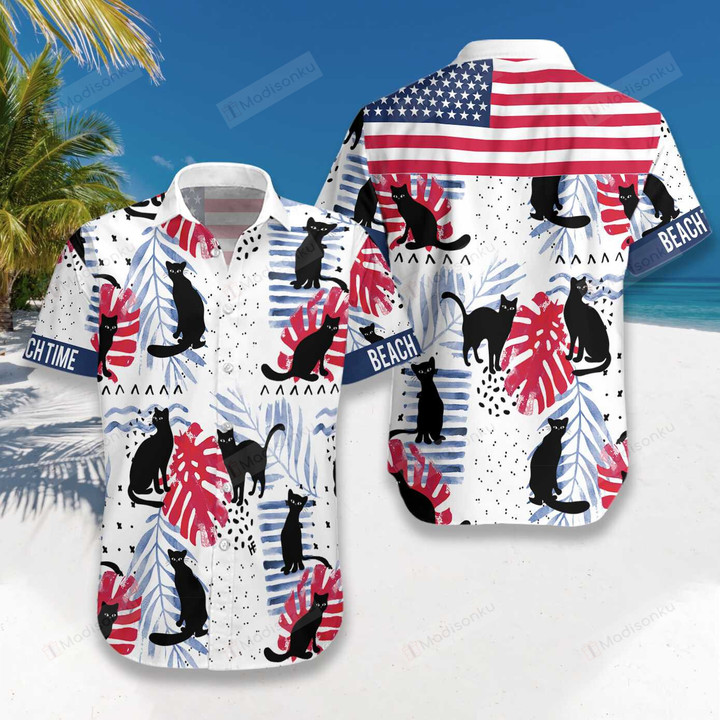 Black Cat Beach Time Hawaiian Shirt