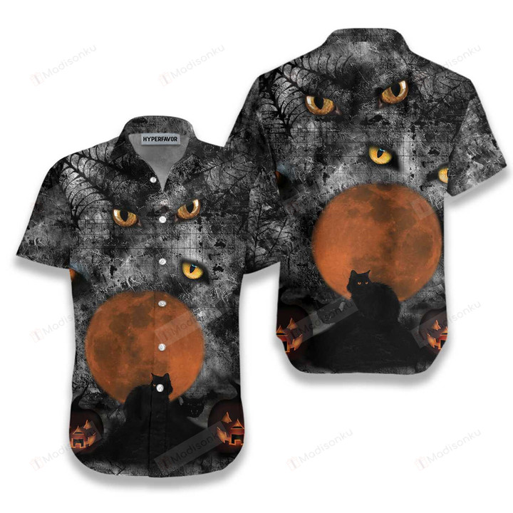 Black Cat Halloween Shirt For Men Hawaiian Shirt
