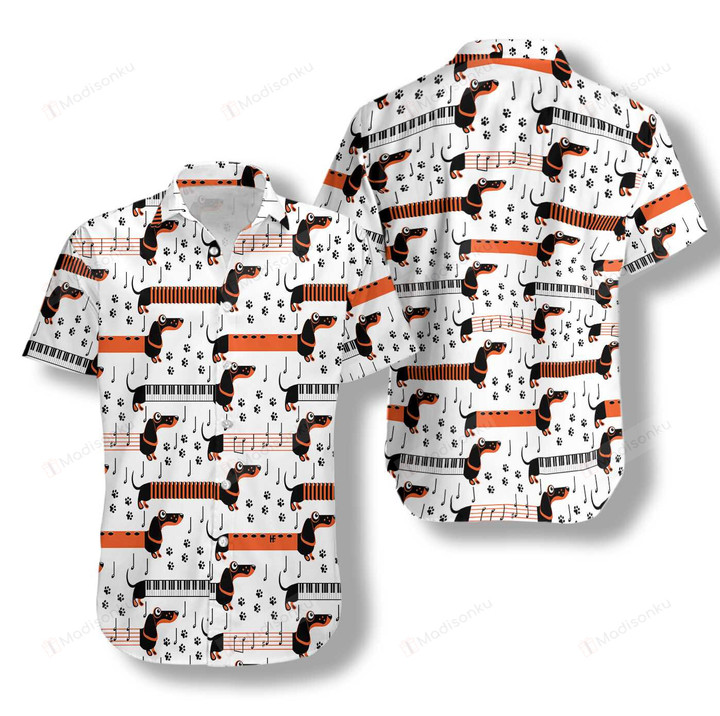 Piano Dachshund Dog Shirt For Men Hawaiian Shirt