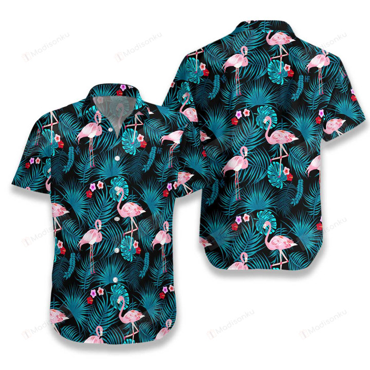 Pink Flamingo With Leaves Hawaiian Shirt