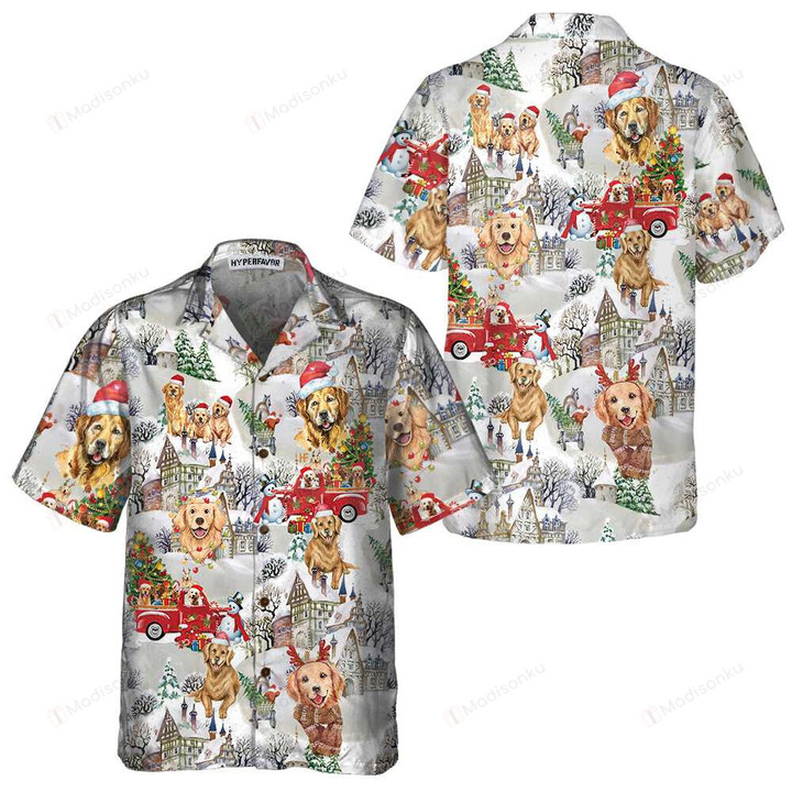 Golden Retriever On Christmas Hawaiian Shirt