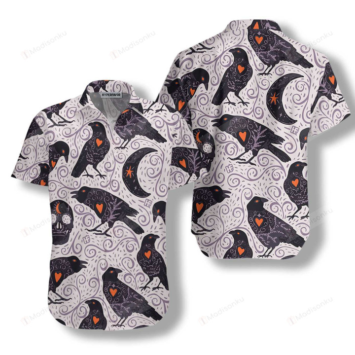 Raven And Skull Halloween Hawaiian Shirt