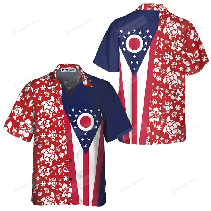 Ohio Flag And Hibiscus Ohio State Hawaiian Shirt