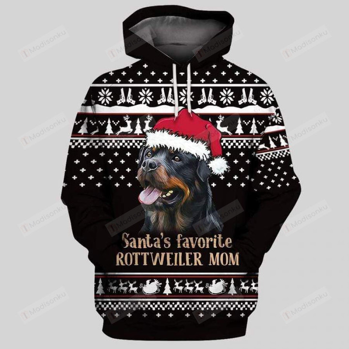 Santa’s Favorite Rottweiler Dog Mom 3D All Print Hoodie, Zip- Up Hoodie