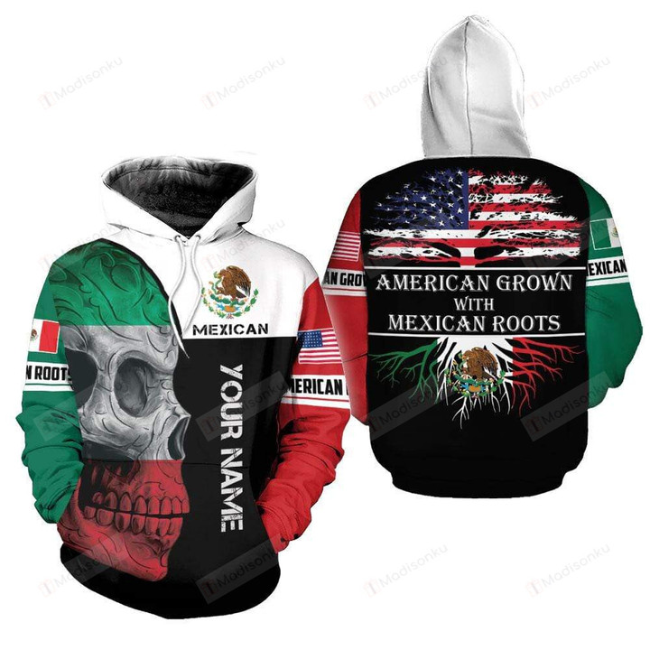 Personalized Mexican Skull-American Grown With American Roots 3D All Print Hoodie, Zip- Up Hoodie