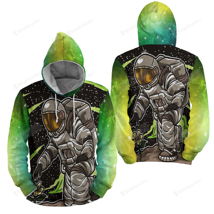 Astronaut And A Flower In Another Planet Illustration 3d Full Over Print Hoodie Zip Hoodie Sweater Tshirt