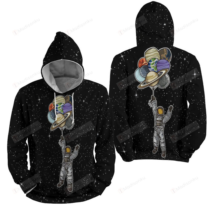 Astronaut Flying With Planet Balloons Illustration 3d Full Over Print Hoodie Zip Hoodie Sweater Tshirt