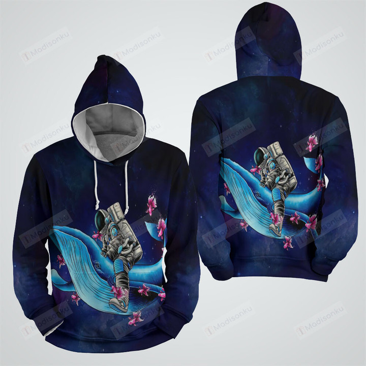 Astronaut And Whale In Galaxy Illustration 3d Full Over Print Hoodie Zip Hoodie Sweater Tshirt