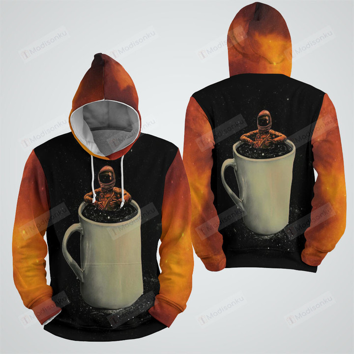 Astronaut Relaxing In A Coffee Cup Illustration 3d Full Over Print Hoodie Zip Hoodie Sweater Tshirt