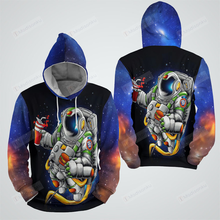 Astronaut Eating Fast Foods In Outer Space Illustration 3d Full Over Print Hoodie Zip Hoodie Sweater Tshirt