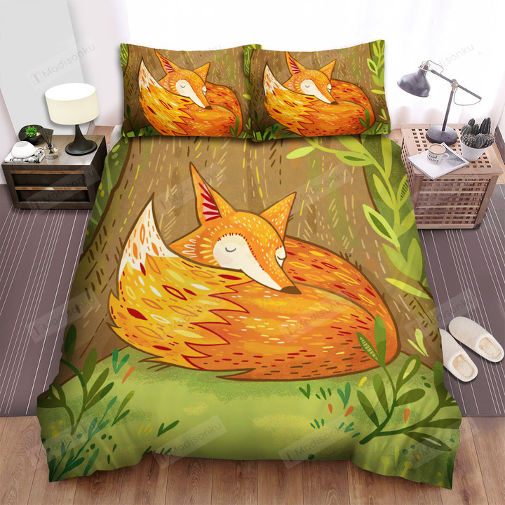The Cute Animal - The Sleepy Fox Art Bed Sheets Spread Duvet Cover Bedding Sets