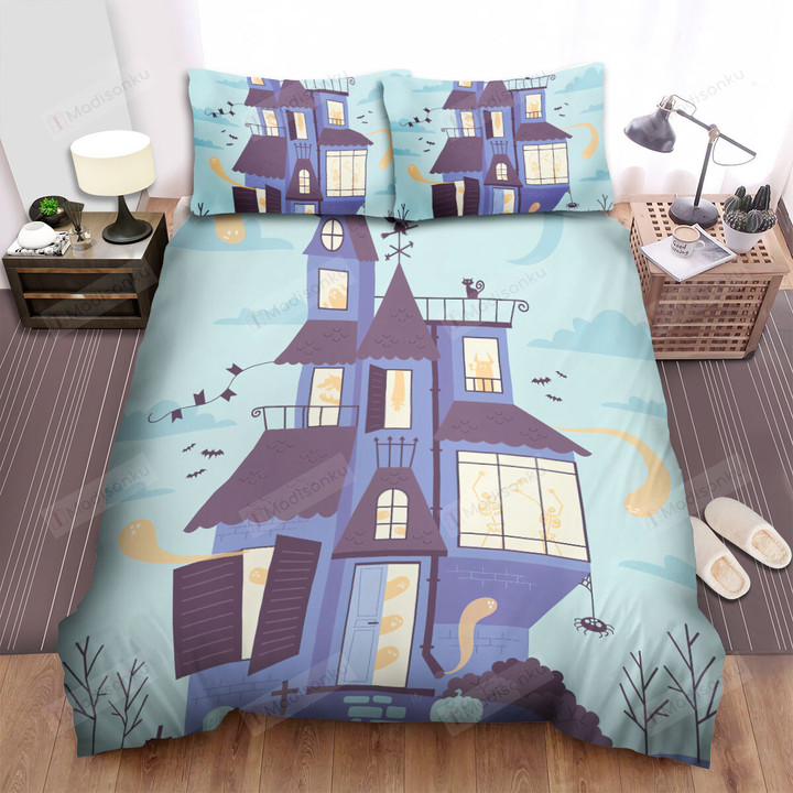 Welcome To The Haunted House Illustration Bed Sheets Spread Duvet Cover Bedding Sets