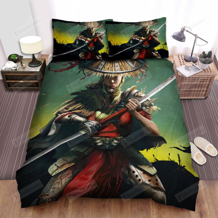 Samurai Girl Warrior On Battlefield Bed Sheets Spread Duvet Cover Bedding Sets