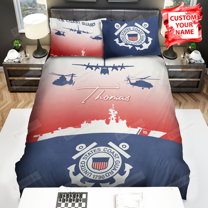 Coast Guard Uscg Ship Helicopters Aircraft Logo Bed Sheets Spread Comforter Duvet Cover Bedding Sets