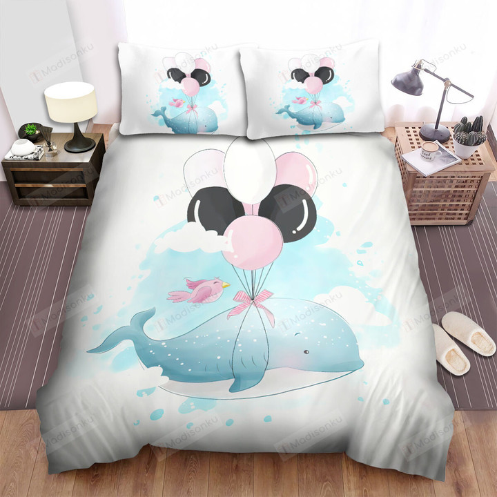 The Wild Animal - The Adorable Whale And The Pink Bird Bed Sheets Spread Duvet Cover Bedding Sets