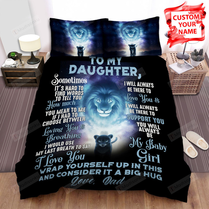 Family To My Daughter Young Lion And A Big Lion Behind Bed Sheets Spread Comforter Duvet Cover Bedding Sets