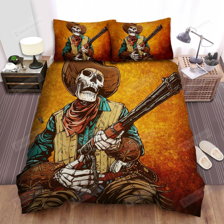 Skeleton Cowboy & A Shotgun Artwork Bed Sheets Spread Duvet Cover Bedding Sets