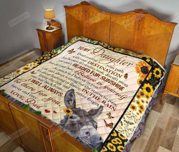 Personalized Donkey To My Daughter From Dad Don't Confuse Your Path Quilt Blanket Great Customized Gifts For Birthday Christmas Thanksgiving
