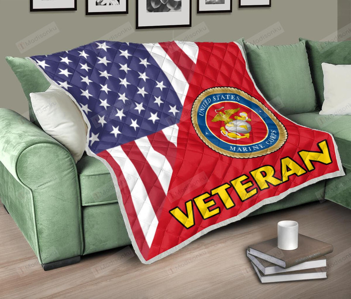 US Marine Corps Veteran Quilt Blanket Great Gifts For Birthday Christmas Thanksgiving Anniversary