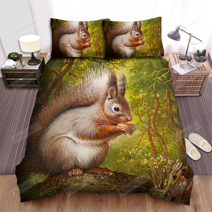 The Wild Animal - A Squirrel Eating In The Forest Art Bed Sheets Spread Duvet Cover Bedding Sets