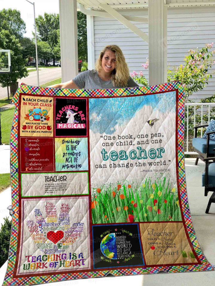 One Book One Pen One Child And One Teacher Can Change The World Quilt Blanket Great Customized Blanket Gifts For Birthday Christmas Thanksgiving