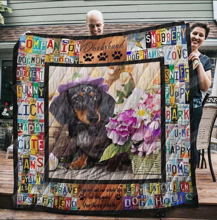 Dachshund Puppy Flowers Dogaholic Quilt Blanket Great Customized Blanket Gifts For Birthday Christmas Thanksgiving