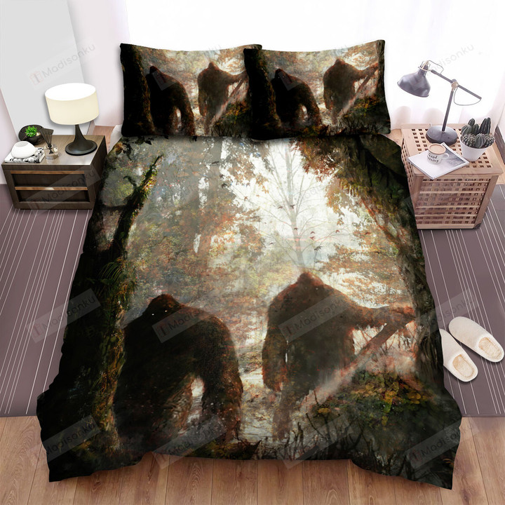 Bigfoot Brothers In The Woods Artwork Bed Sheets Spread Duvet Cover Bedding Sets