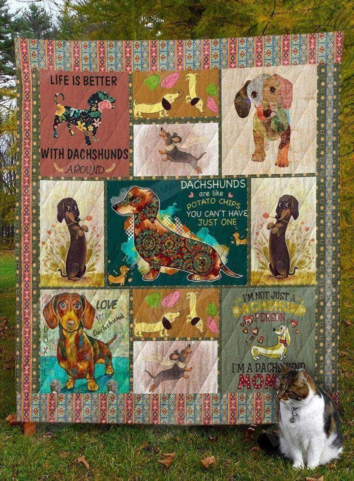 Dachshund Dog Drawing Life Is Better With Dachshunds Around Quilt Blanket Great Customized Blanket Gifts For Birthday Christmas Thanksgiving Anniversary