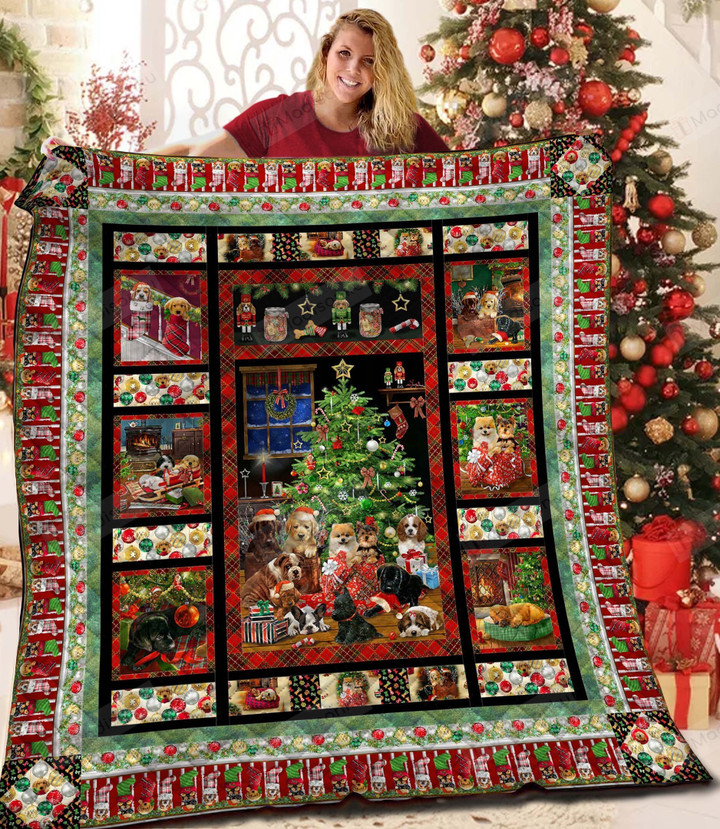 Dogs Christmas Tree Big Pine Tree Quilt Blanket Great Customized Blanket Gifts For Birthday Christmas Thanksgiving