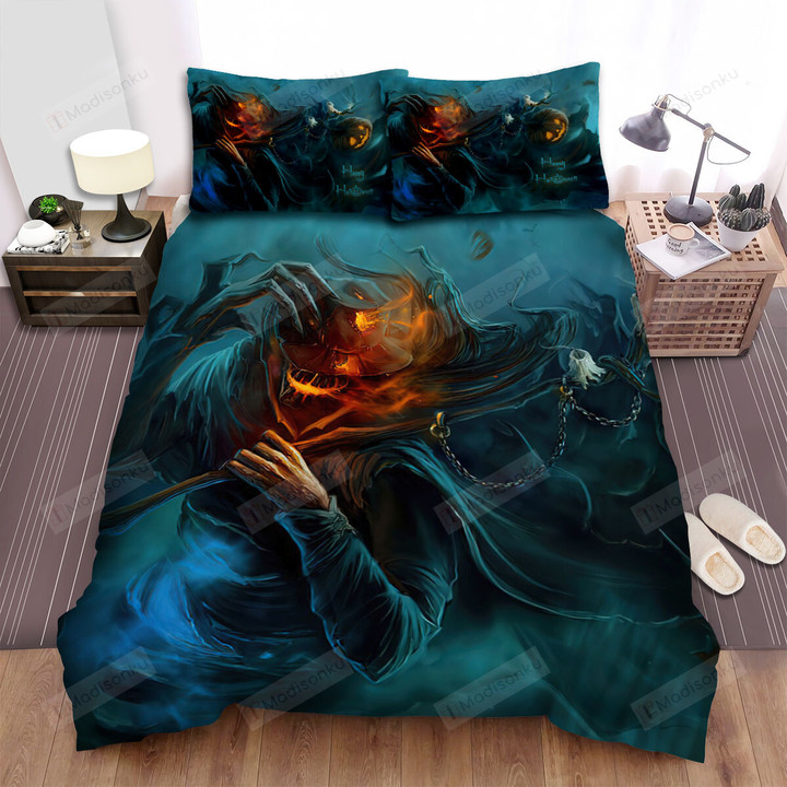 Halloween Demon With Burning Face Bed Sheets Spread Duvet Cover Bedding Sets