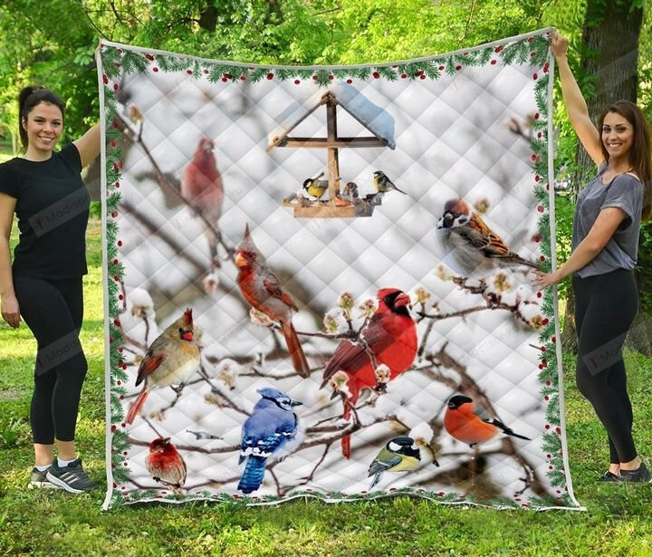 3d Snowy Cardinal Birds Quilt Blanket Great Customized Blanket Gifts For Birthday Christmas Thanksgiving